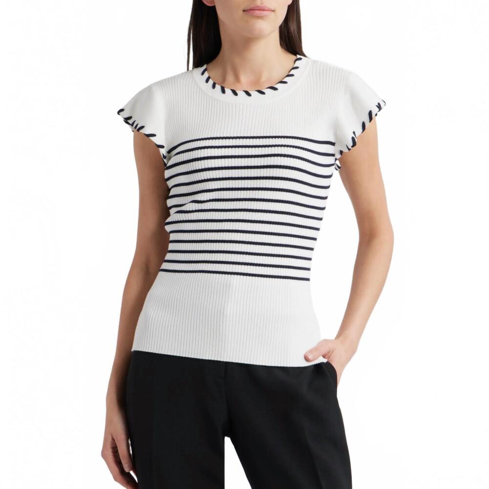 NEW ZOE AND CLAIRE flutter sleeve top in navy white